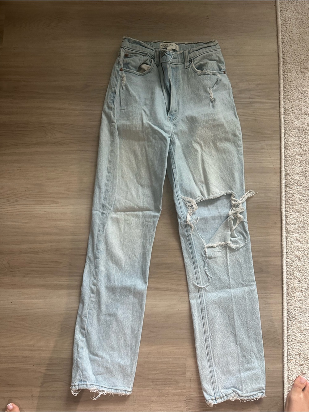 Abercrombie & Fitch Light Wash Distressed Straight Jeans